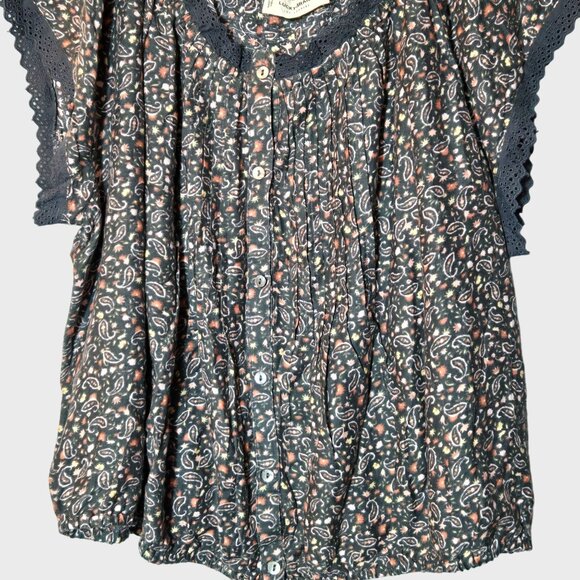 Lucky Brand Womens Paisley Printed Boho Button-Front Peasant Top Green XXL NWT - Picture 3 of 13